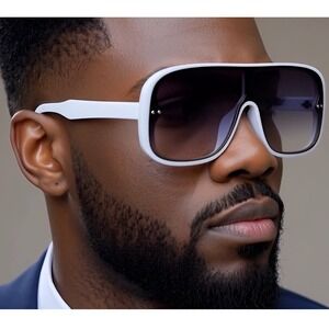 Sunglasses Men Fashion Trendy White Frame UV400 Protect Bold Shield  Modern 2026